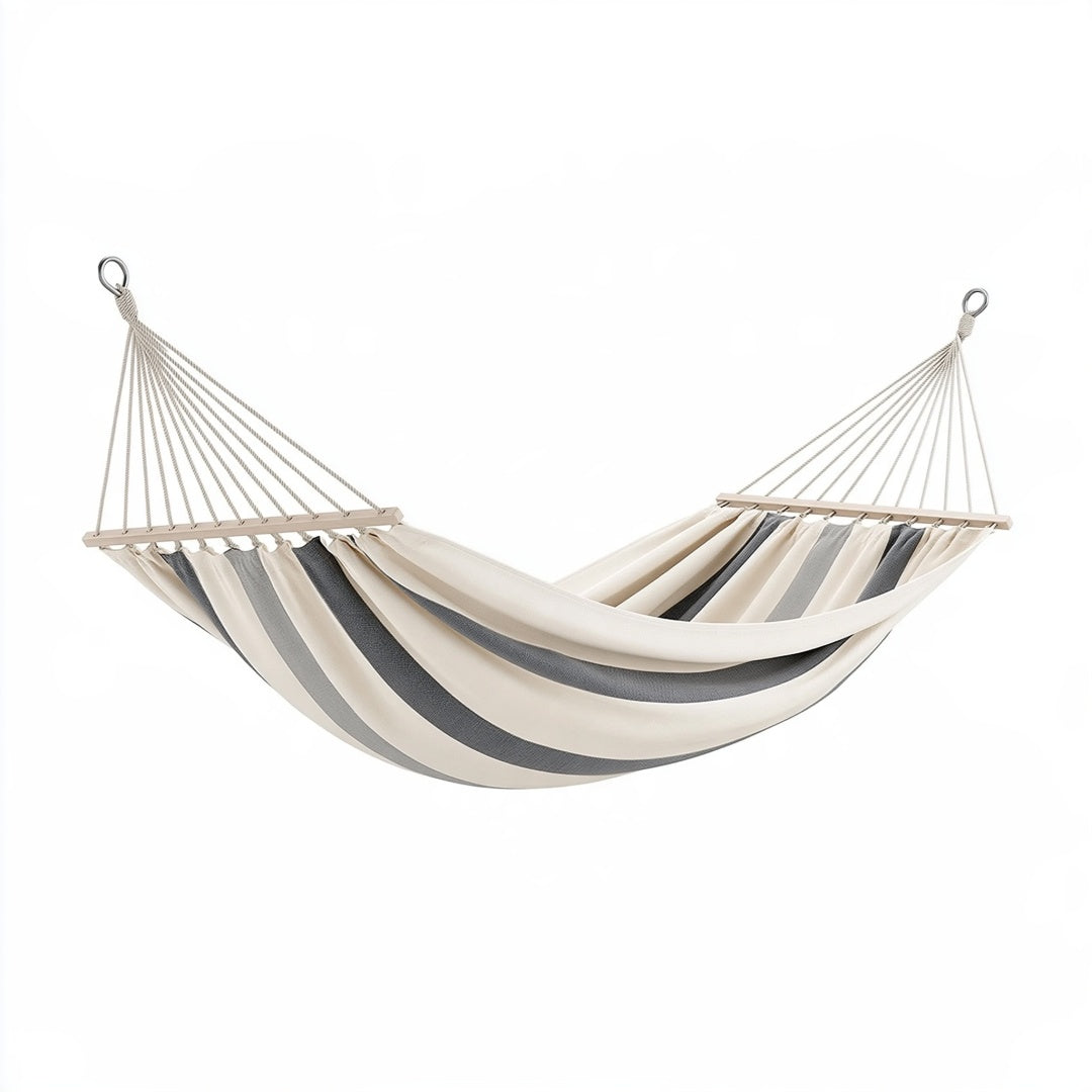 Amaca 300 x 140 cm in tessuto beige/grigio con barre in legno per giardino stile classico