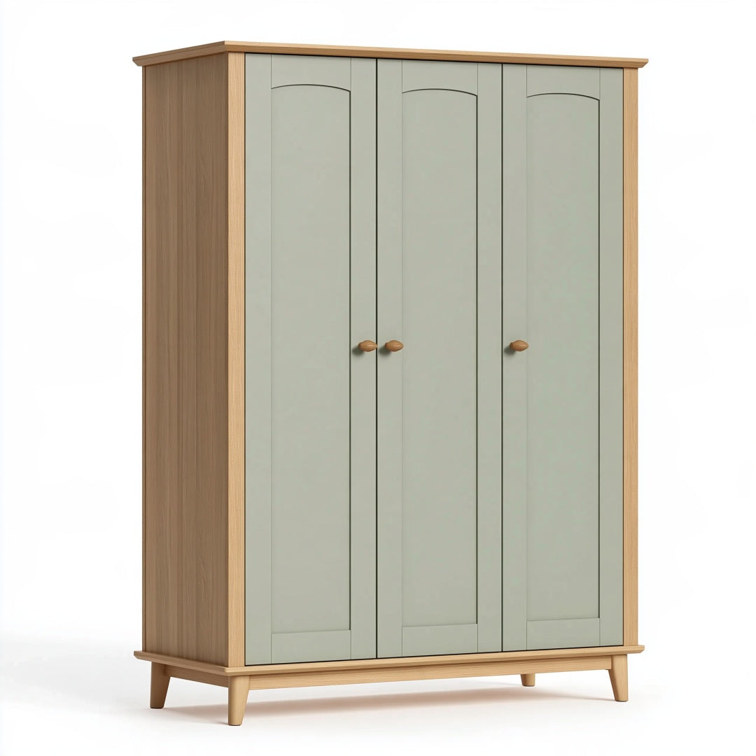 Armadio guardaroba 120 x 55 x 190 cm verde salvia e legno con 3 ante stile moderno