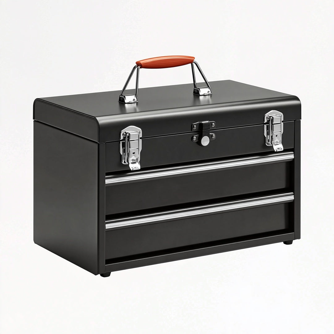 Cassetta portautensili 50 x 25 x 35 cm in metallo nero con 3 cassetti e maniglia