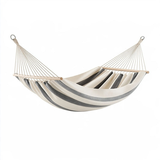 Amaca 300 x 140 cm in tessuto bianco e grigio con barre in legno per esterno