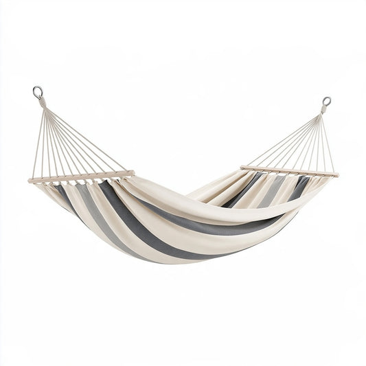 Amaca 300 x 140 cm in tessuto beige/grigio con barre in legno per giardino stile classico
