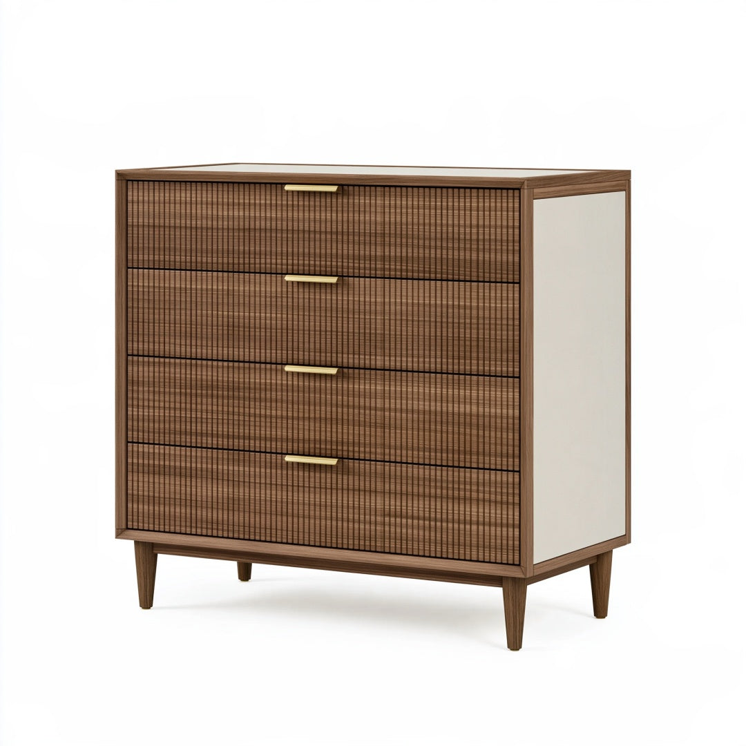 Cassettiera 80 x 40 x 100 cm in legno marrone con 4 cassetti per camera stile moderno