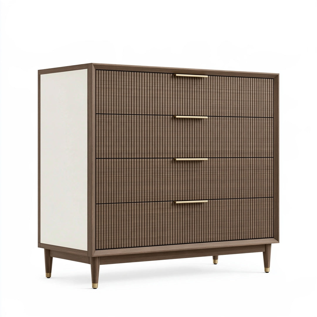 Cassettiera 120 x 45 x 110 cm in legno marrone e bianco per camera da letto - 4 cassetti stile moderno