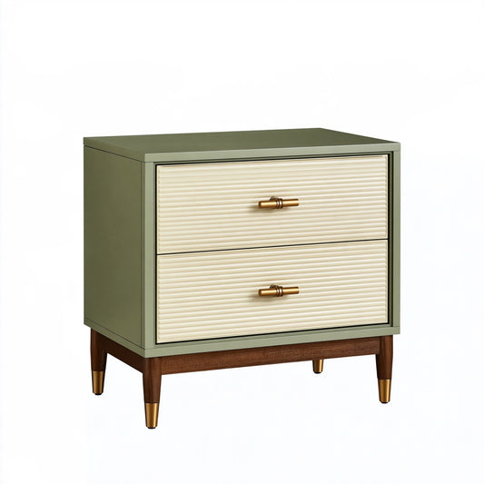 Comodino 60 x 45 x 65 cm in legno verde salvia e crema con 2 cassetti stile moderno