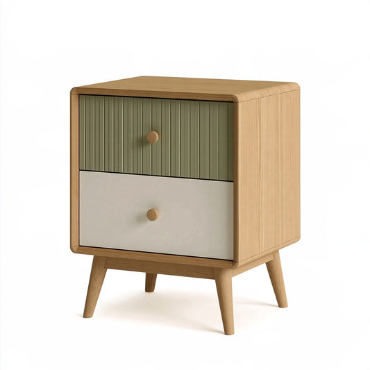 Comodino 50 x 40 x 65 cm in legno naturale verde e bianco con 2 cassetti stile nordico