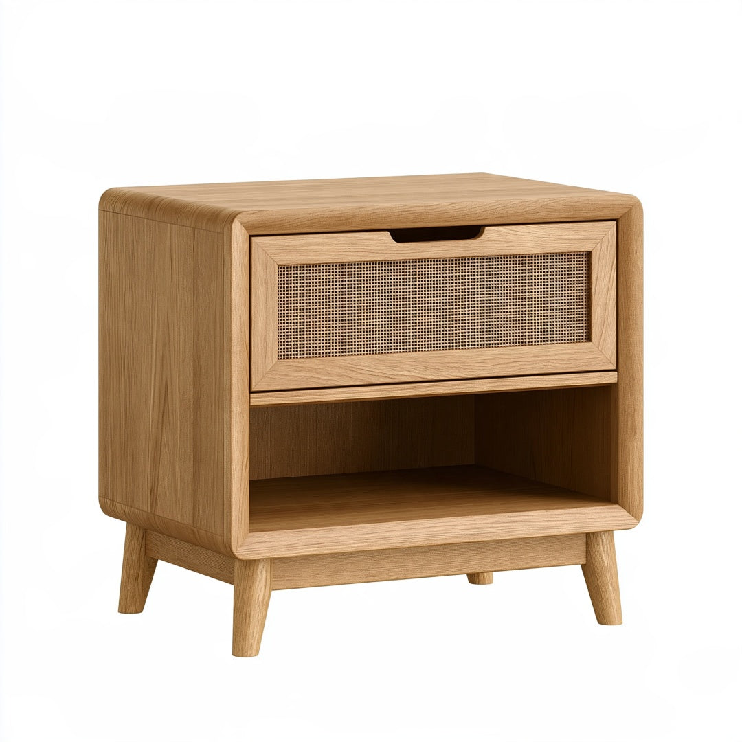 Comodino 50 x 40 x 60 cm in legno naturale con cassetto e vano aperto stile retrò
