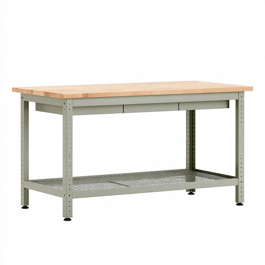 Banco da lavoro 120 x 60 x 90 cm in legno e metallo verde con ripiano inferiore