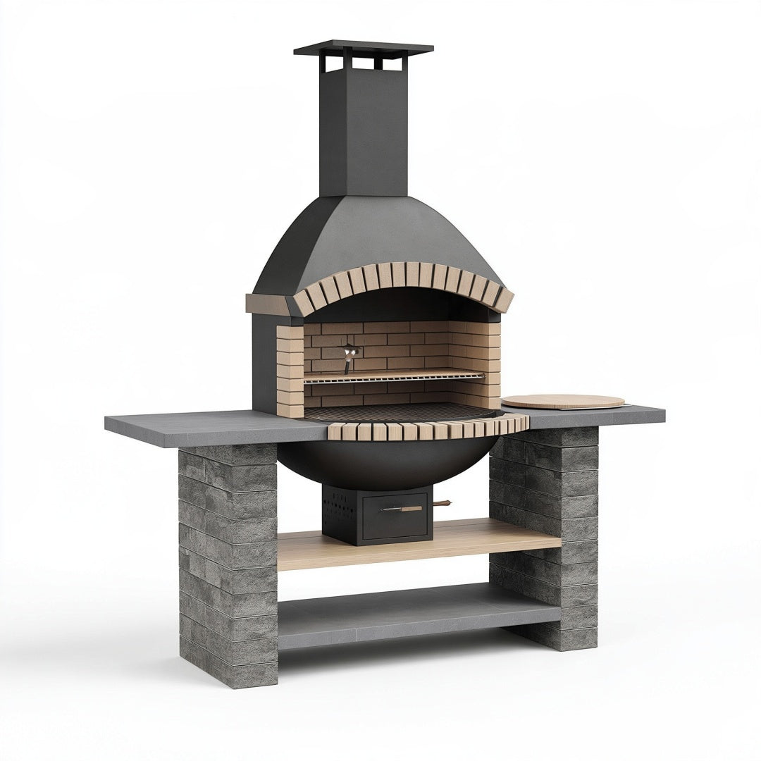 Barbecue da giardino 180 x 80 x 250 cm in acciaio e mattoni refrattari grigio antracite stile rustico con camino