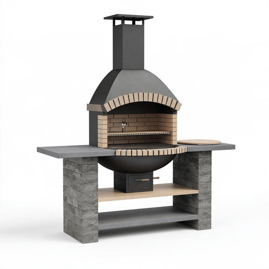 Barbecue da giardino 180 x 80 x 250 cm in acciaio e mattoni refrattari grigio antracite stile rustico con camino