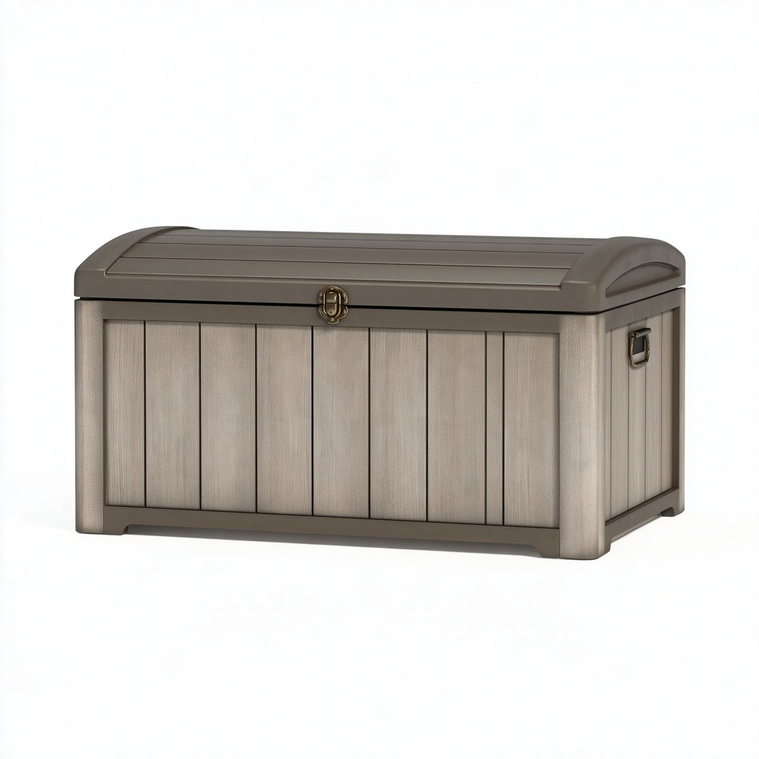 Baule contenitore da esterno 120 x 54 x 57 cm in resina tortora con coperchio
