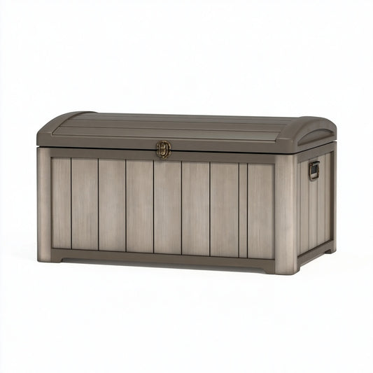 Baule contenitore da esterno 120 x 54 x 57 cm in resina tortora con coperchio