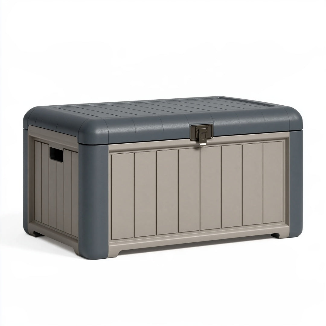 Baule contenitore da esterno 120 x 55 x 60 cm in plastica grigio tortora antracite con coperchio e chiusura