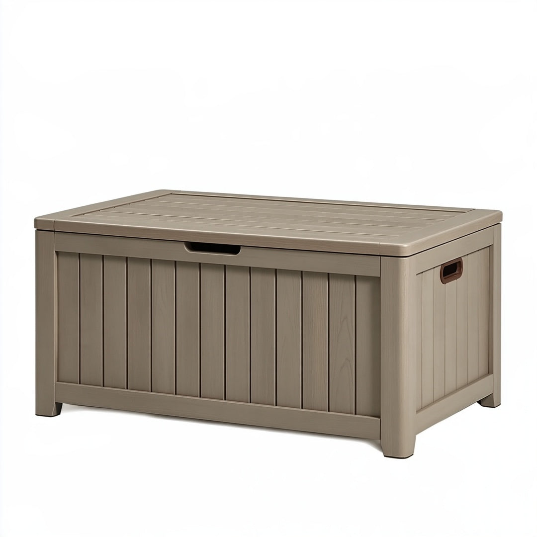 Baule contenitore da esterno 120 x 55 x 60 cm in plastica tortora con coperchio stile moderno