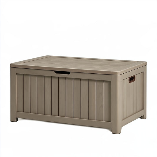 Baule contenitore da esterno 120 x 55 x 60 cm in plastica tortora con coperchio stile moderno