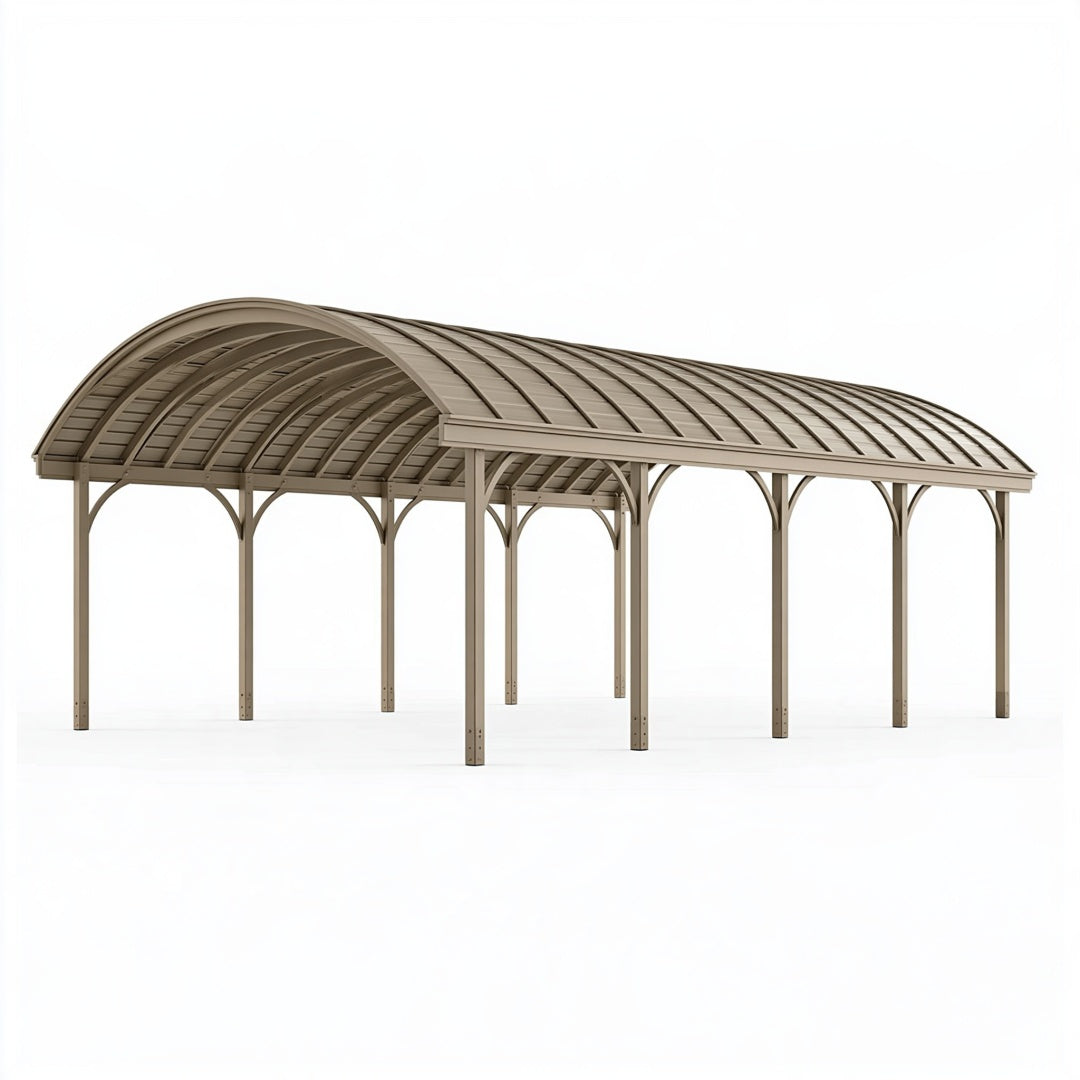 Tettoia per auto 600 x 300 x 300 cm in acciaio beige - copertura ad arco per esterno