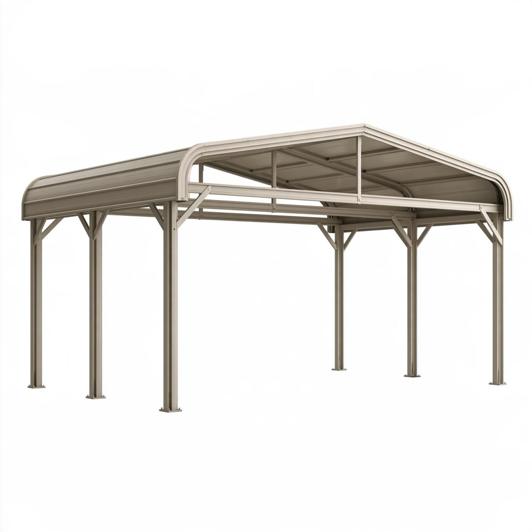 Tettoia per auto 600 x 300 x 270 cm in metallo beige - copertura ad arco per esterno