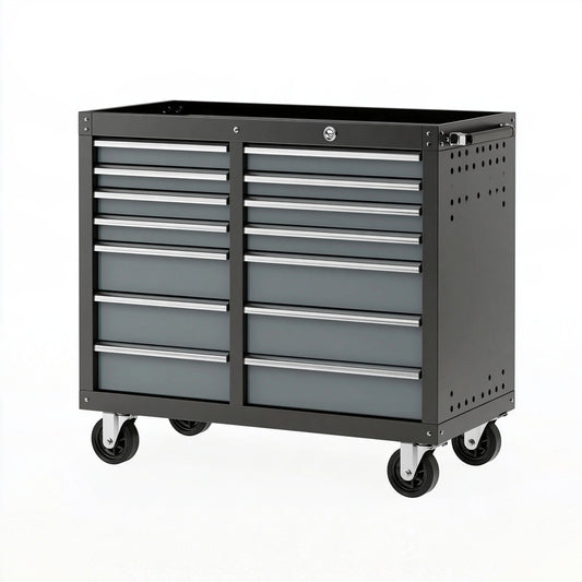 Cassettiera portautensili 110 x 48 x 100 cm in acciaio nero con 16 cassetti e ruote per officina