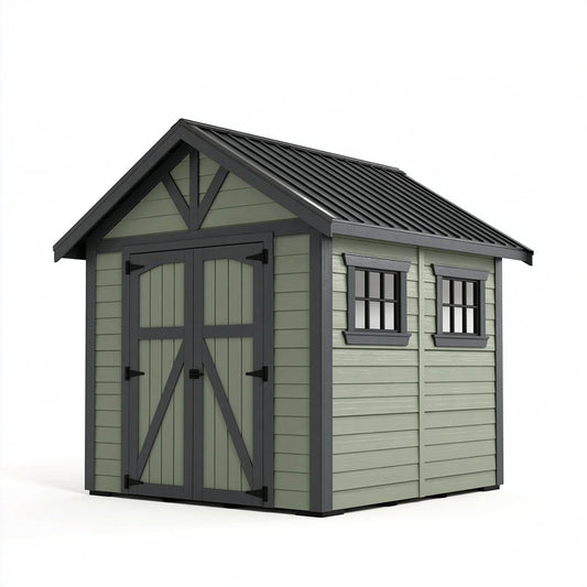 Casetta da giardino 180 x 120 x 200 cm in materiale sintetico verde e nero con doppia porta e finestre