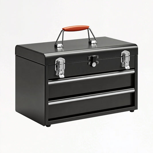 Cassetta portautensili 50 x 25 x 35 cm in metallo nero con 3 cassetti e maniglia
